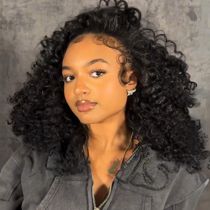 Sunshine Chic Human Hair Fluffy Deep Wave Clear Transparent Glueless Lace Front Short Curly Wigs For Women -Amanda Hair