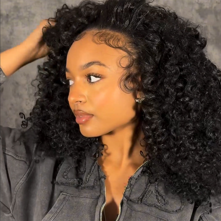 Sunshine Chic Human Hair Fluffy Deep Wave Clear Transparent Glueless Lace Front Short Curly Wigs For Women -Amanda Hair