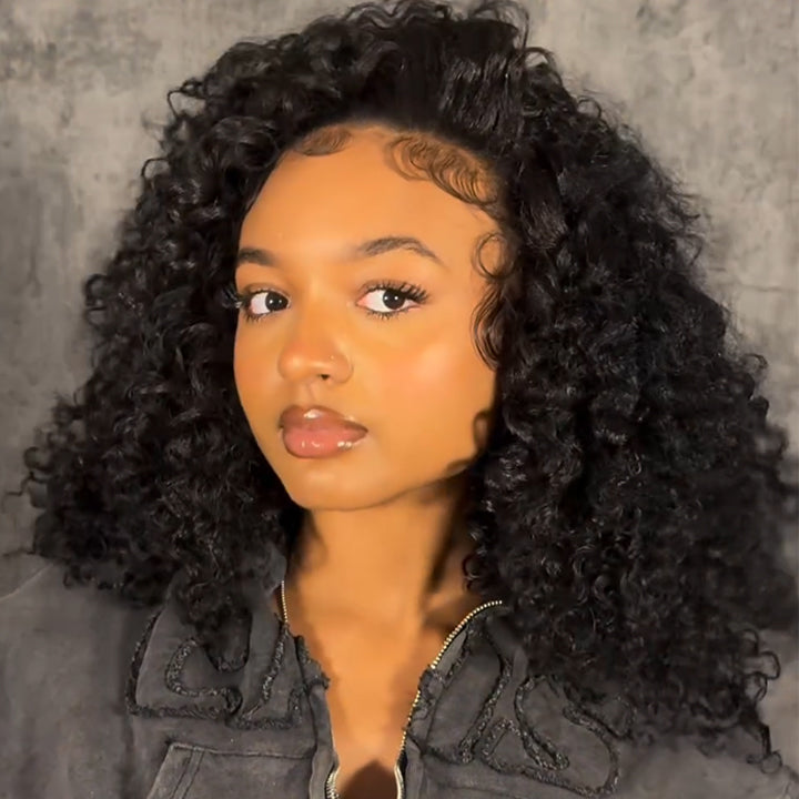 Sunshine Chic Human Hair Fluffy Deep Wave Clear Transparent Glueless Lace Front Short Curly Wigs For Women -Amanda Hair