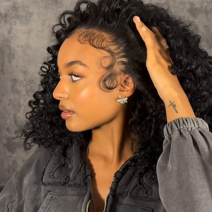 Sunshine Chic Human Hair Fluffy Deep Wave Clear Transparent Glueless Lace Front Short Curly Wigs For Women -Amanda Hair