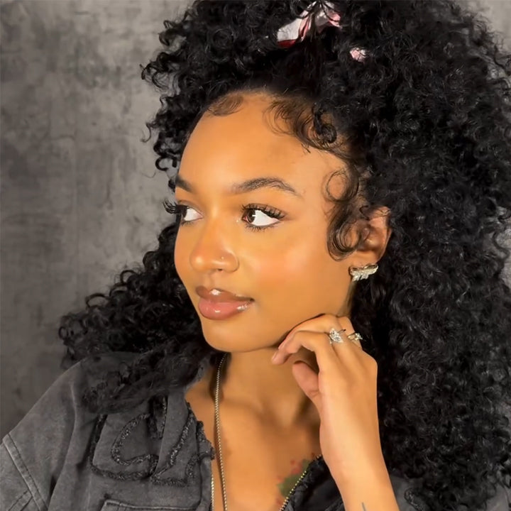 Sunshine Chic Human Hair Fluffy Deep Wave Clear Transparent Glueless Lace Front Short Curly Wigs For Women -Amanda Hair