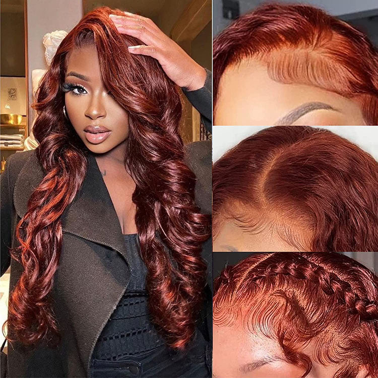 Reddish Brown Loose Wave Tranparent Lace Wigs Deep Hairline 100% Human Hair HD Clear Lace Front Wigs-Amanda Hair