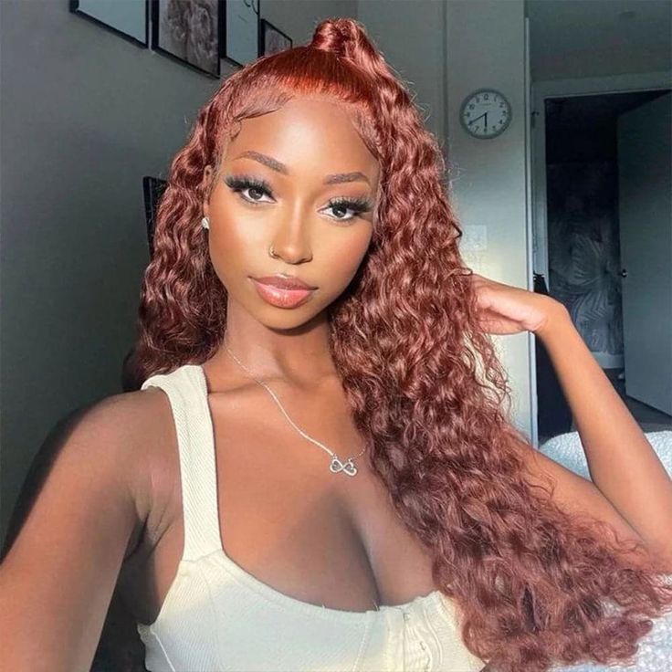 $100 off full $100| Reddish Brown Curly Tranparent Lace Wig Flash Sale