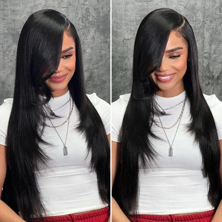 Glueless Butterfly Layered Haircut Yaki Straight Lace Wigs Throw On & Go Workout Wigs Flash Sale-Amanda Hair