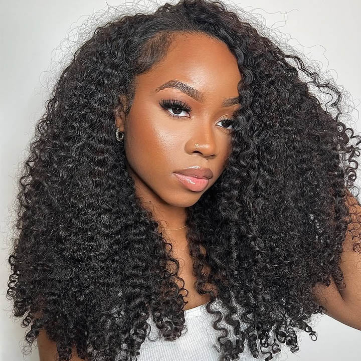 Amanda Hair - 3 In 1 Half Wig Kinky Curl Wear & Go Drawstring Band No Glue Need Coily Curl  Flip Over Wig Beginner Friendly Flash Sale