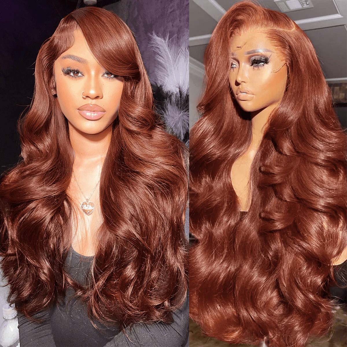 Extra 60% OFF |Body Wave Glueless Reddish Brown Wear Go 6*4 Lace Closure Wigs Flash Sale