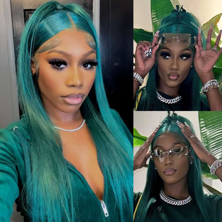 Emerald Green Straight 4x4/13x4  Lace Closure/Frontal Transaparent Wigs HD Lace Hunter Green Wigs Pre-plucked with Baby Hair