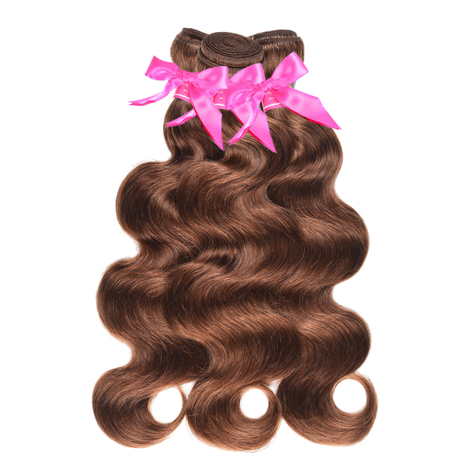 Light Brown Brazilian Body Wave Hair With Closure 3 Bundles With 4X4 Closure #4