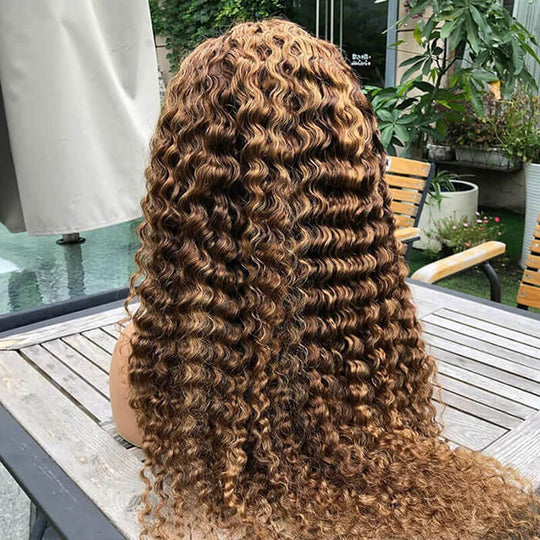 Glueless Highlight  Deep Wave Lace Front Human Hair Wig Ombre Blonde Lace Front Wig for Women-Amanda Hair