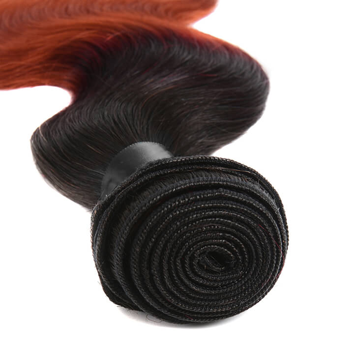 Brazilian Human Hair Body Weave 3 Bundles With Lace Closure Ombre Ginger Orange Hair Extensions(#1b/350 )