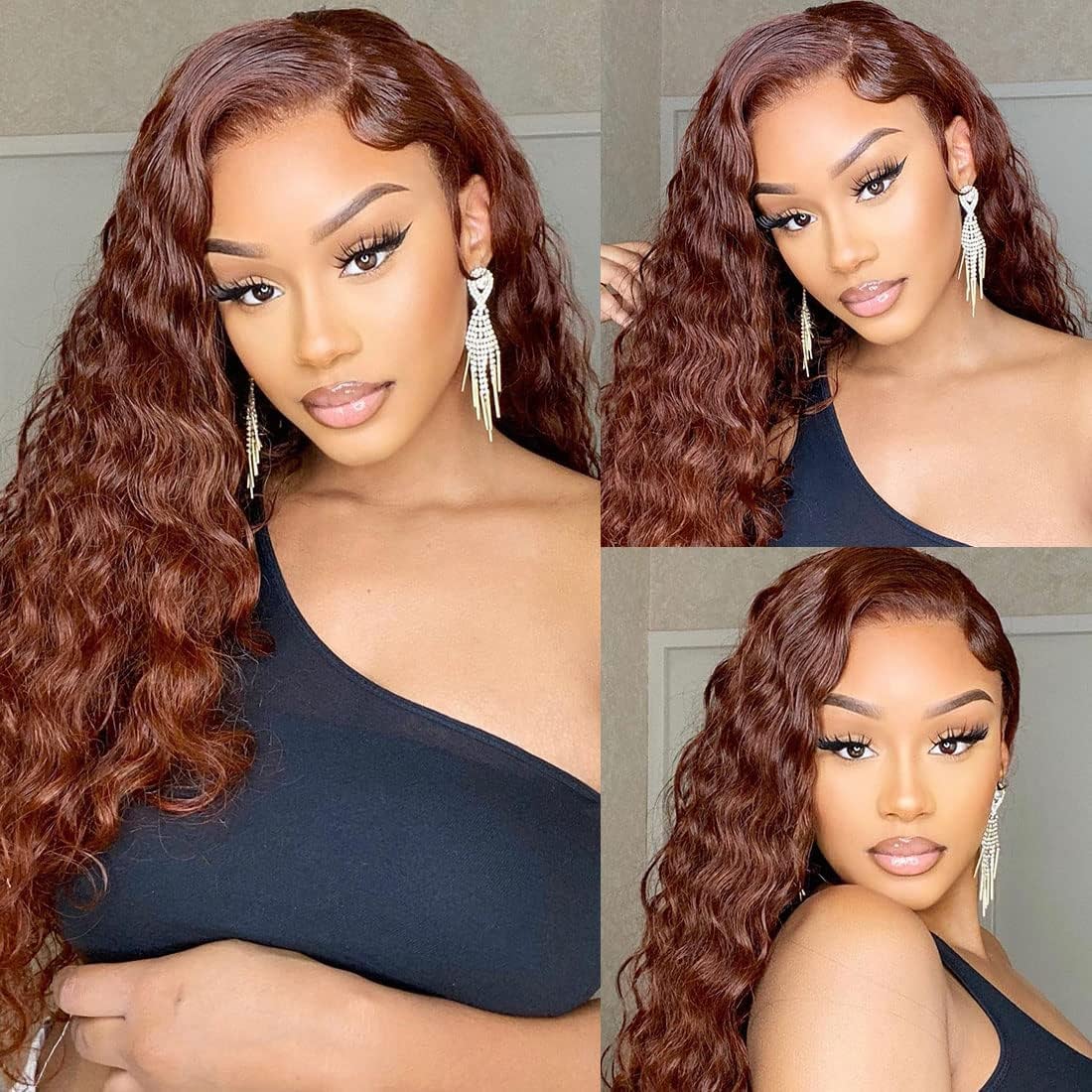 Reddish Brown Curly Tranparent Lace Wigs Deep Hairline 100% Human Hair HD Clear Lace Front Wigs-Amanda Hair