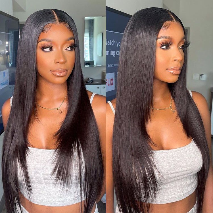Inner Buckle Cute Straight 13x4 Lace Front Straight Butterfly Haircut Wig With Medium Length Layered Hair