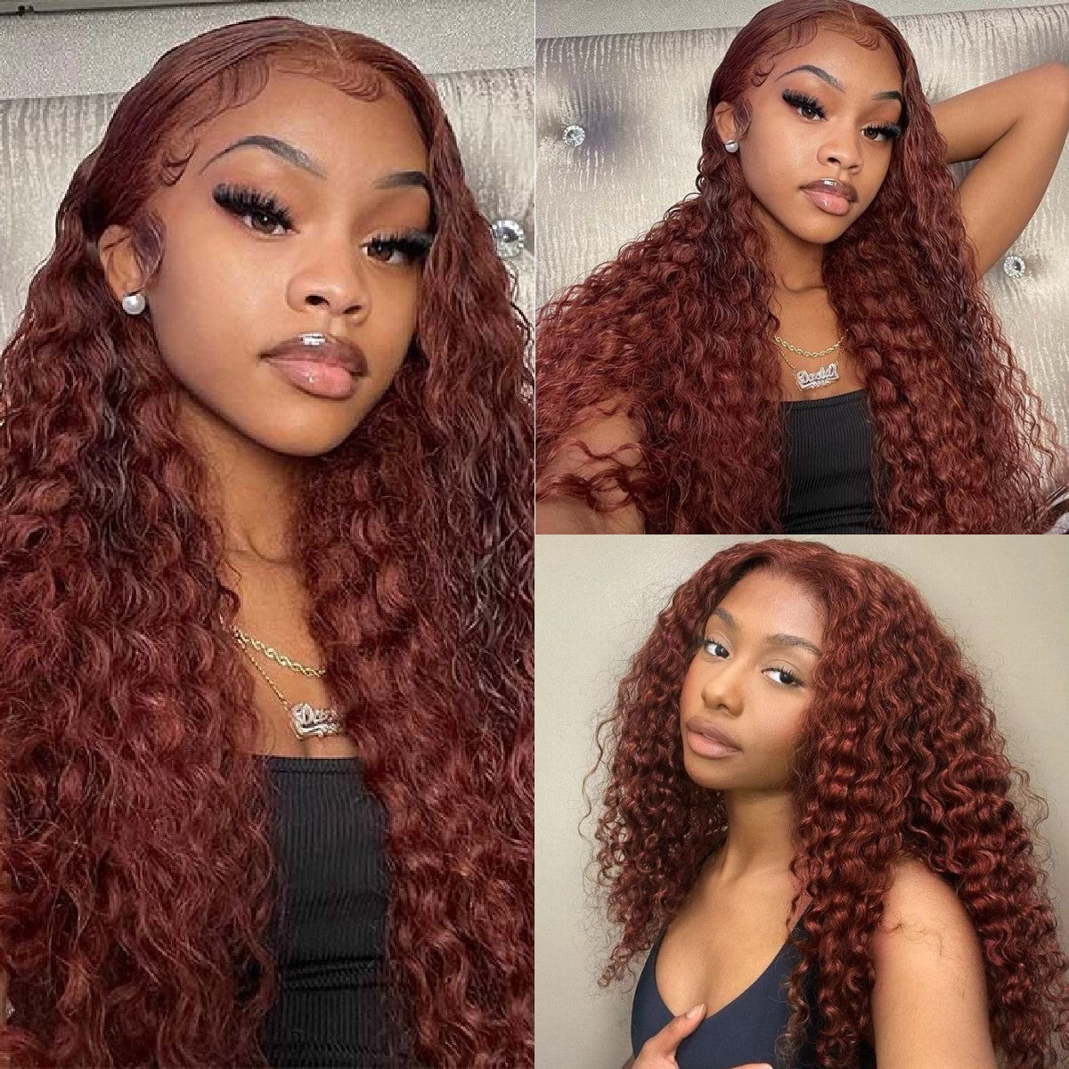 Reddish Brown Curly Tranparent Lace Wigs Deep Hairline 100% Human Hair HD Clear Lace Front Wigs-Amanda Hair