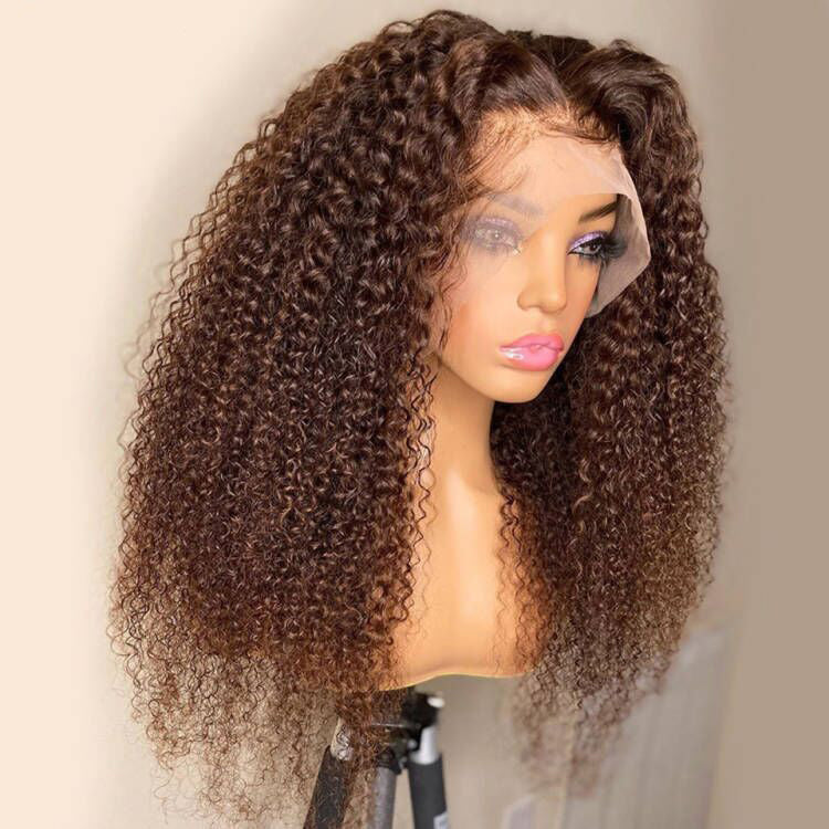 Extra 38% Off Clearance Chestnut Spanish Curly HD Transparent Lace Front Wigs Deep Hairline 100% Human Hair -Amanda Hair