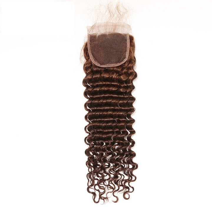 #4 Light Brown Deep Wave Hair With Closure 3 Bundles With Closure Brazilian Hair Extensions