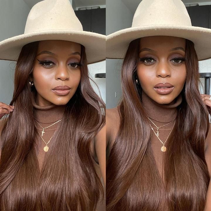 Dark Brown Lace Front Wigs Transparent Lace #4  Colored Human Hair Wigs-Amanda Hair