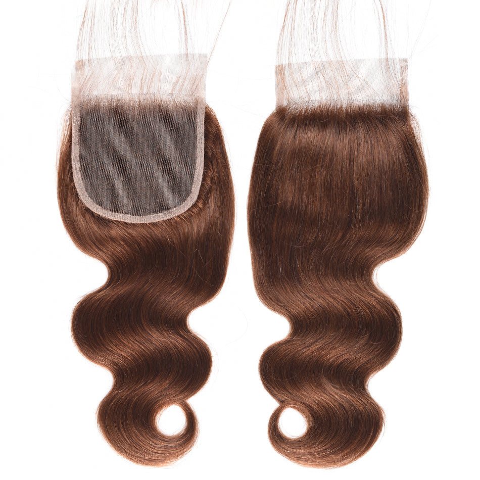 Light Brown Brazilian Body Wave Hair With Closure 3 Bundles With 4X4 Closure #4