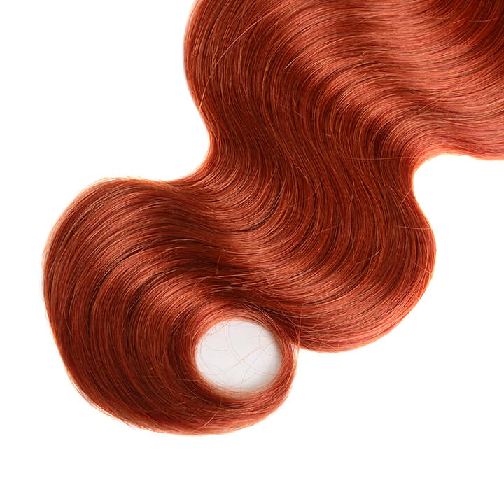 Brazilian Human Hair Body Weave 3 Bundles With Lace Closure Ombre Ginger Orange Hair Extensions(#1b/350 )