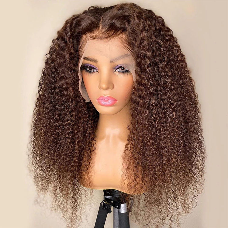 Chestnut Spanish Curly HD Transparent Lace Front Wigs Deep Hairline 100% Human Hair -Amanda Hair