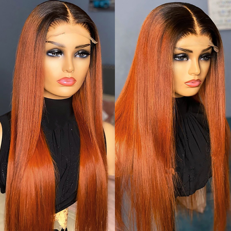 Dark Root Ginger Colored Straight 13x4 Lace Front /4*4 Lace Closure Wigs With Baby Hair - Amanda Hair