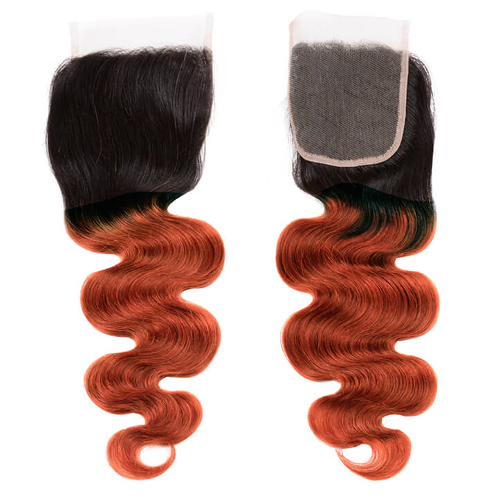 Brazilian Human Hair Body Weave 3 Bundles With Lace Closure Ombre Ginger Orange Hair Extensions(#1b/350 )