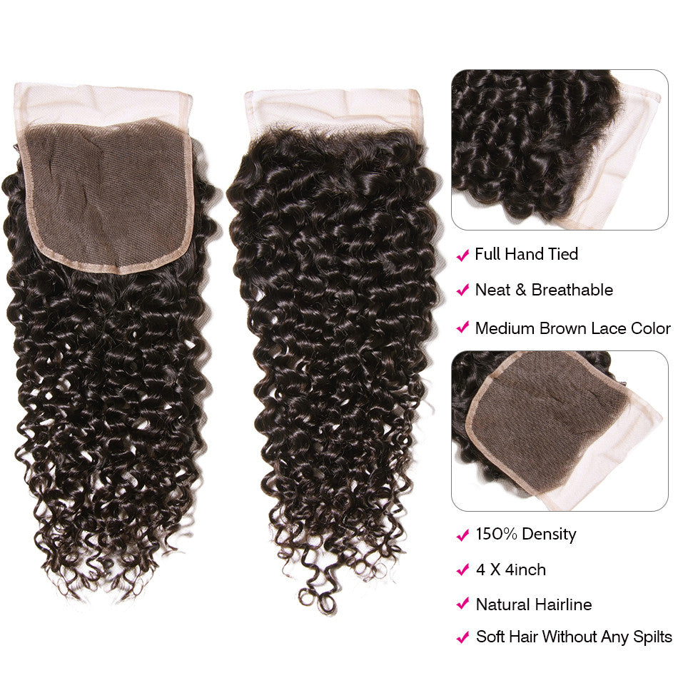 Curly 3 Bundles With 4*4 Lace Closure 10A Grade 100% Remi Human Hair - Amanda Hair