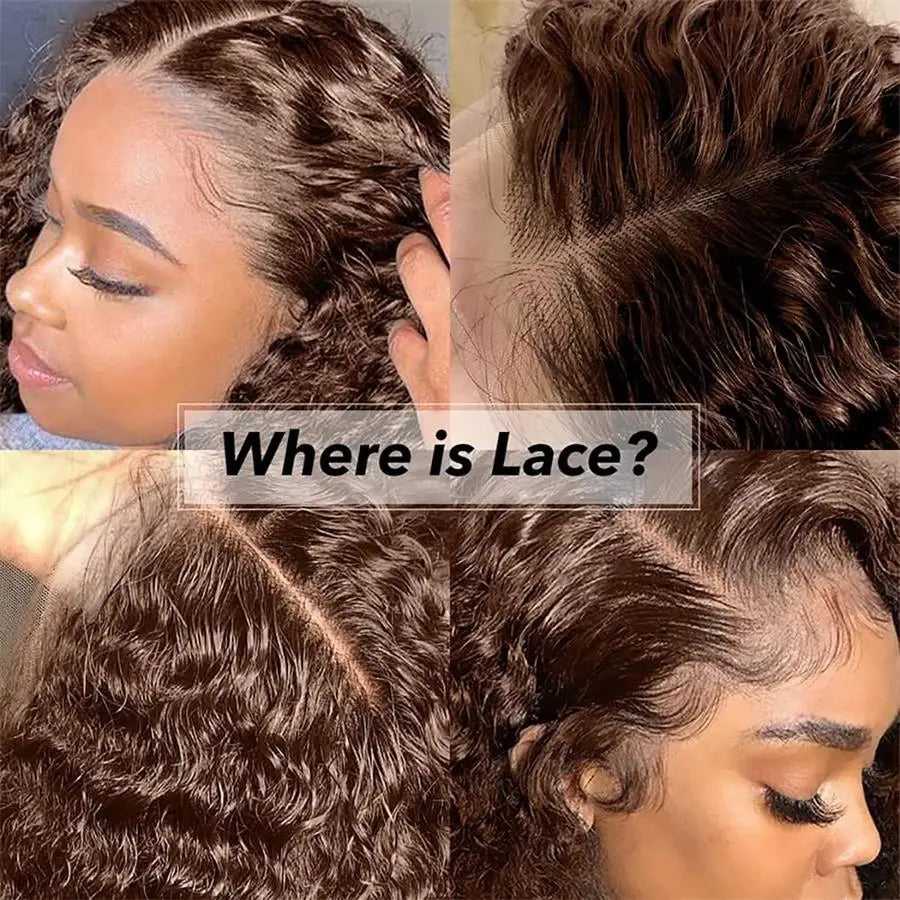Brown Glueless Water Wave 13*4 Clear Transparent HD Lace Front Wigs Plucked Hairline -Amanda Hair