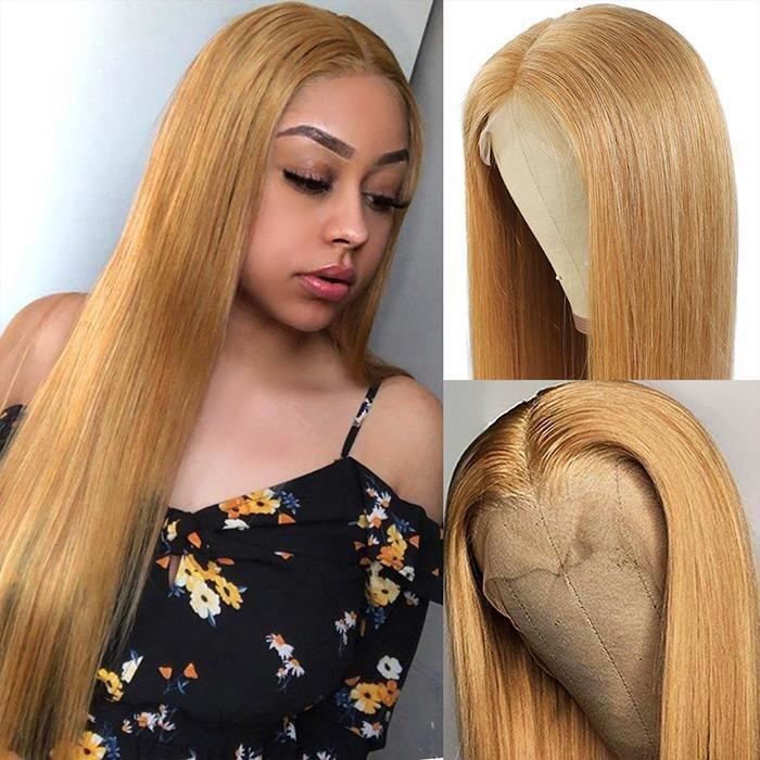 Honey Blonde #27 Straight 4x4/5x5/13x4  Lace Closure/Frontal Transaparent Wigs 150%/180% Density HD Lace Wigs Pre-plucked with Baby Hair
