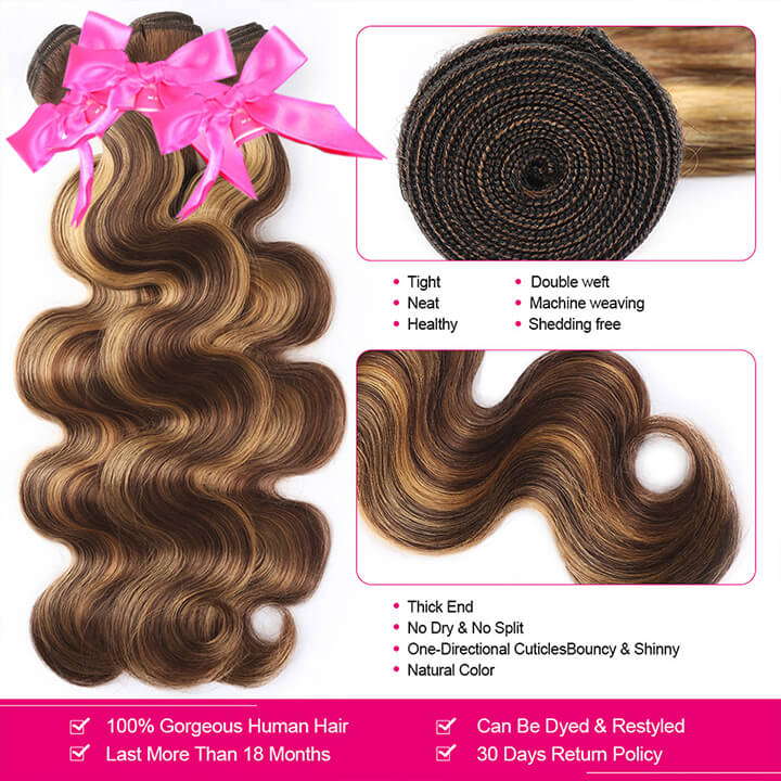 Highlight Brown Body Wave Human Brazilian Hair Bundles With Closure Ombre Honey Blonde Closure With Bundles