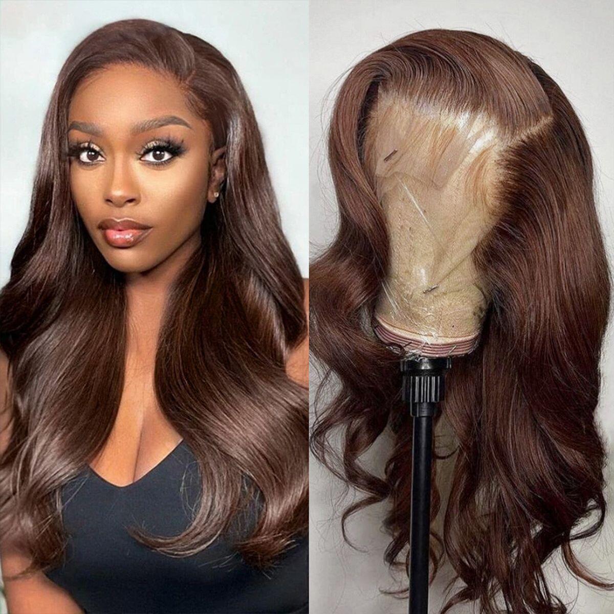 Dark Brown Lace Front Wigs Transparent Lace #4 Colored Human Hair Wigs Flash Sale