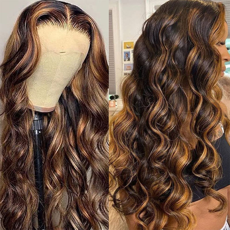Highlights Blonde Wig Human Hair Transparent HD 13X4Lace Frontal Body Wave Wig Pre Plucked Glueless Wig -AmandaHair
