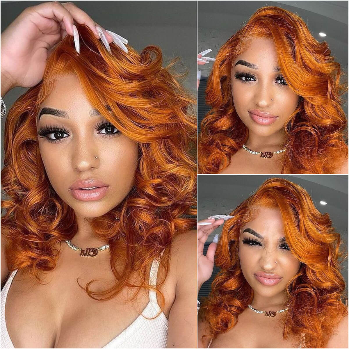 Ginger Color Glueless Wig Mid Length Body Wave Glueless Lace Wig Human Hair 13*4 Lace Front Colored Wigs -Amanda Hair