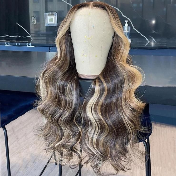 Body Wave Balayage Highlight Hair Transparent 13*4 Lace Front Human Hair Wigs -Amandahair