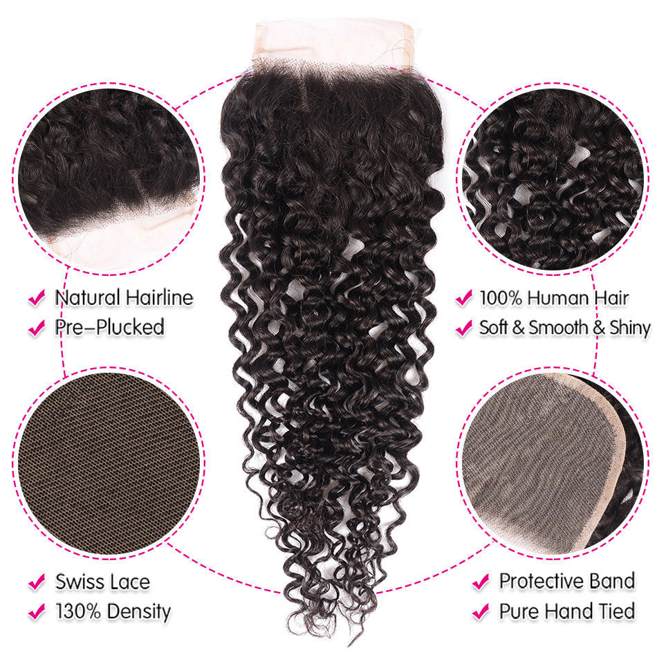 Amanda Malaysian Hair  Curly 4 Bundles With 4*4 Lace Closure 10A Grade 100% Remi Human Hair