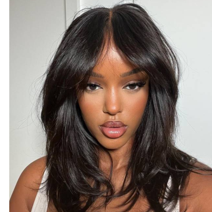 Glueless Natural Wavy Curtain Bangs Hair Clear Transparent Lace Front Wigs For Women-Amanda Hair