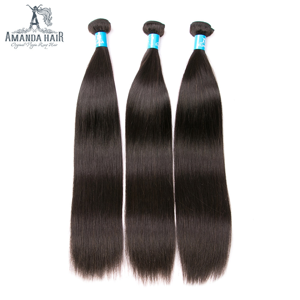 Brazilian Straight Hair 3 Bundles With 13*4 Lace Frontal 9A Grade 100% Unprocessed Human Hair No Tangles - Amanda Hair