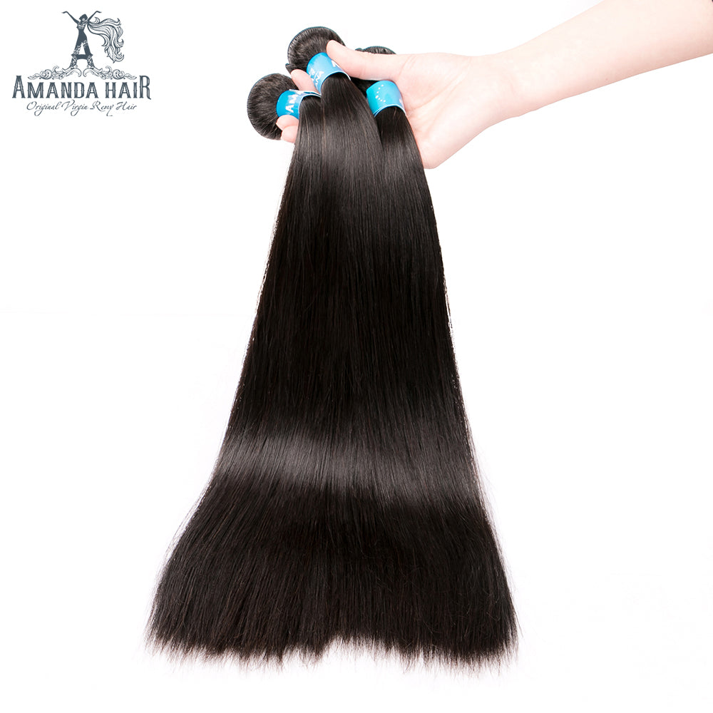 Amanda Hair Malaysian Straight Hair 3 Bundles With 13*4 Lace Frontal 9A Grade 100% Unprocessed Human Hair No Tangles