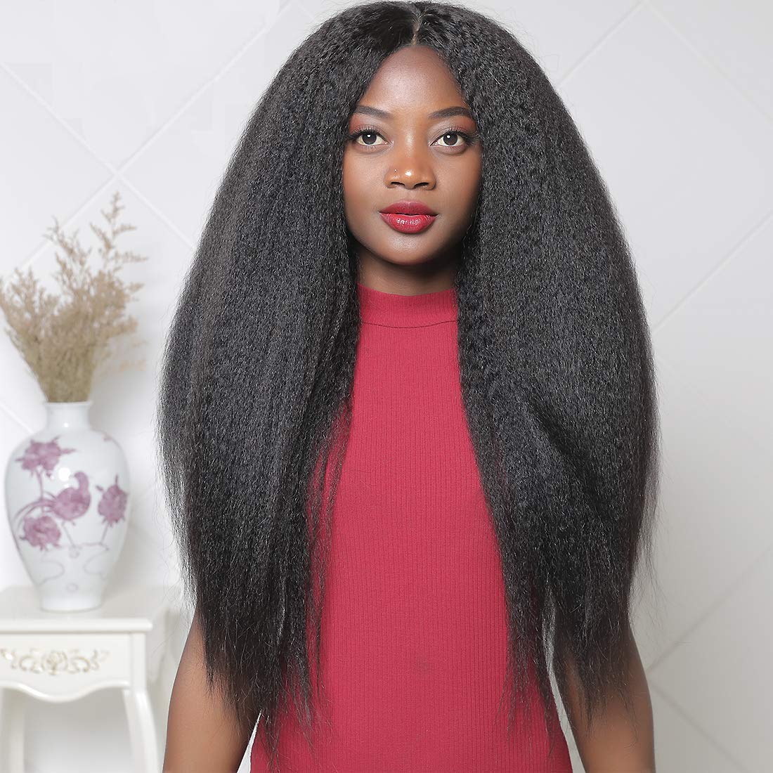 Amanda Peruvian Human Hair Kinky Straight 4 Bundles With 4*4 Lace Closure 10A Grade 100% Remi Human Hair