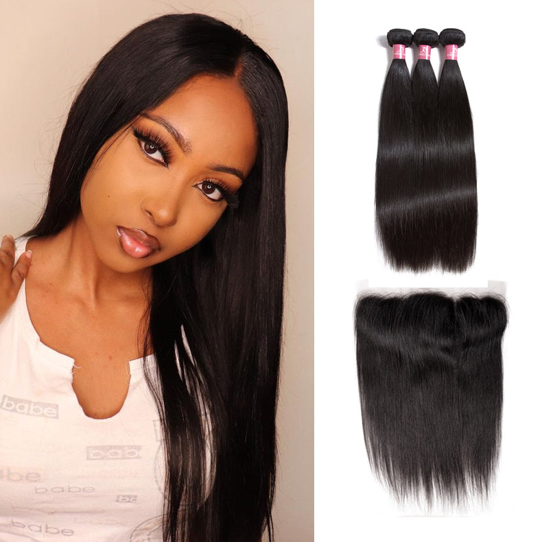 Amanda Indian Straight Hair 3 Bundles With 13*4 Lace Frontal 10A Grade 100% Remy Human Hair