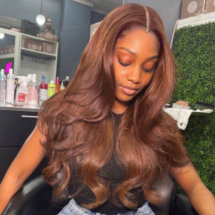 Chestnut Brown Body Wave Human Hair Wigs 13x4 Lace Front Colored Wig For Black Women-Amanda Hair