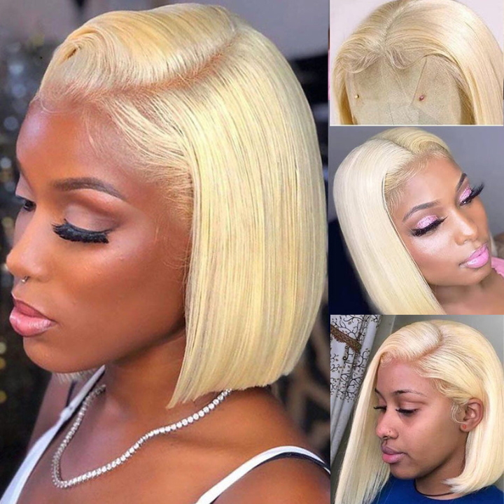 Extra 60% OFF | 613 Blonde Straight Short Bob Wigs 13x4 Transparent Lace Frontal Wig-Flash Sale