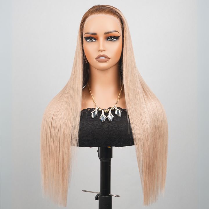 Sunshine Chic Ombre Brown to Ash Blonde Lace Front Straight Wigs Human Hair Undetectable Transparent Lace Wigs -Amanda Hair