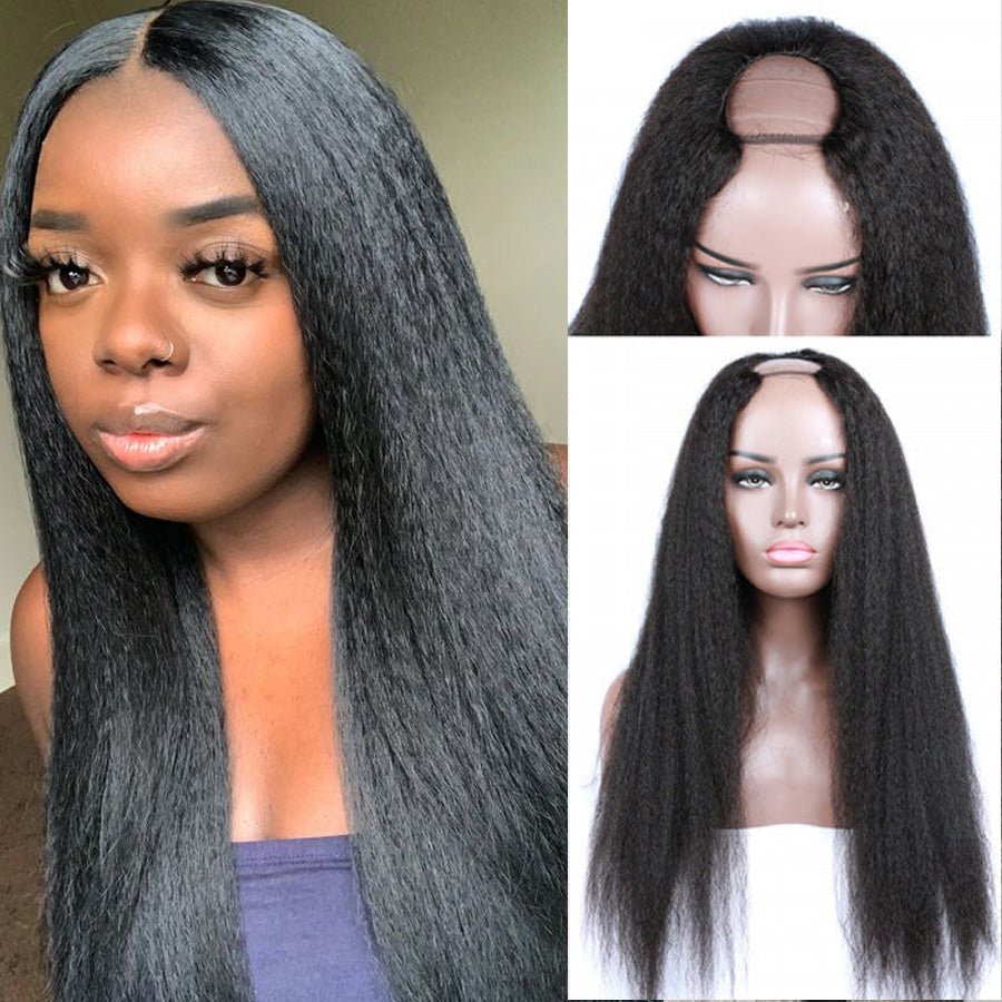 Kinky Straight U Part Human Hair Wigs 150% Density U Shape Leave Out Glueless Wigs - Amanda Hair