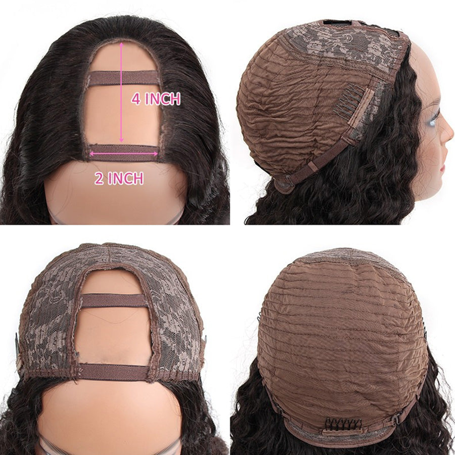 U Part Wig Brazilian Hair Jerry Curly Wave 150% Density Remy Human Wigs - Amanda Hair