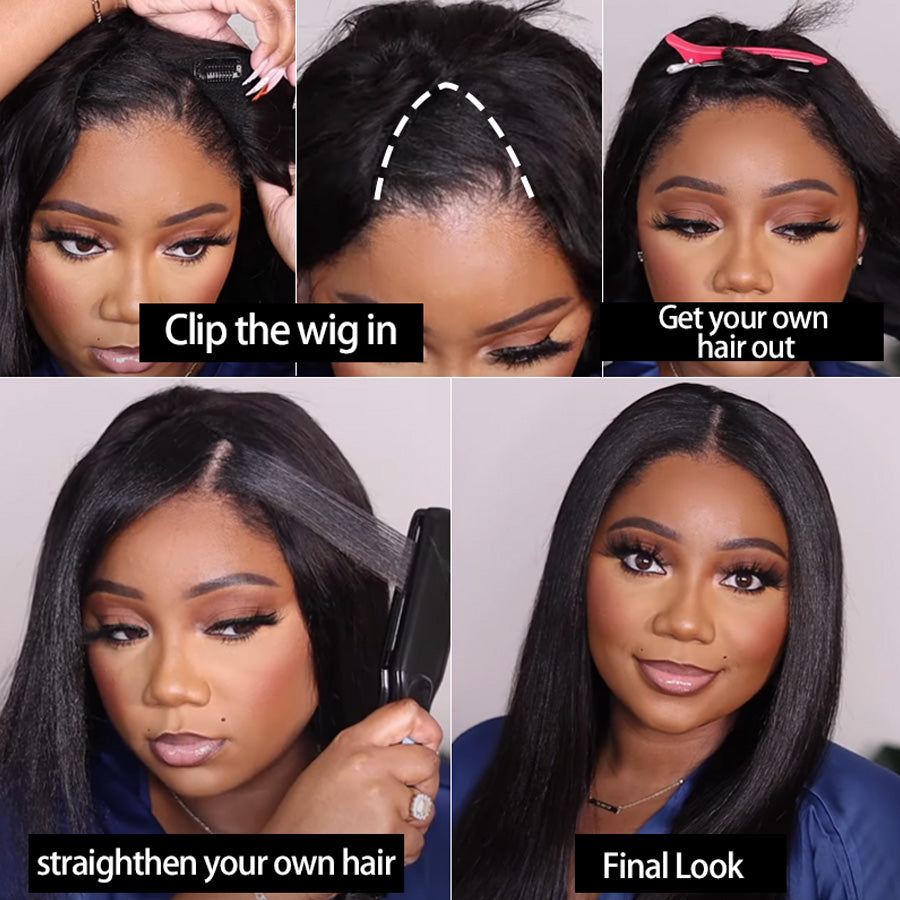 V Part Straight Wig Human Hair Glueless Wigs For Beginner- Amanda Hair
