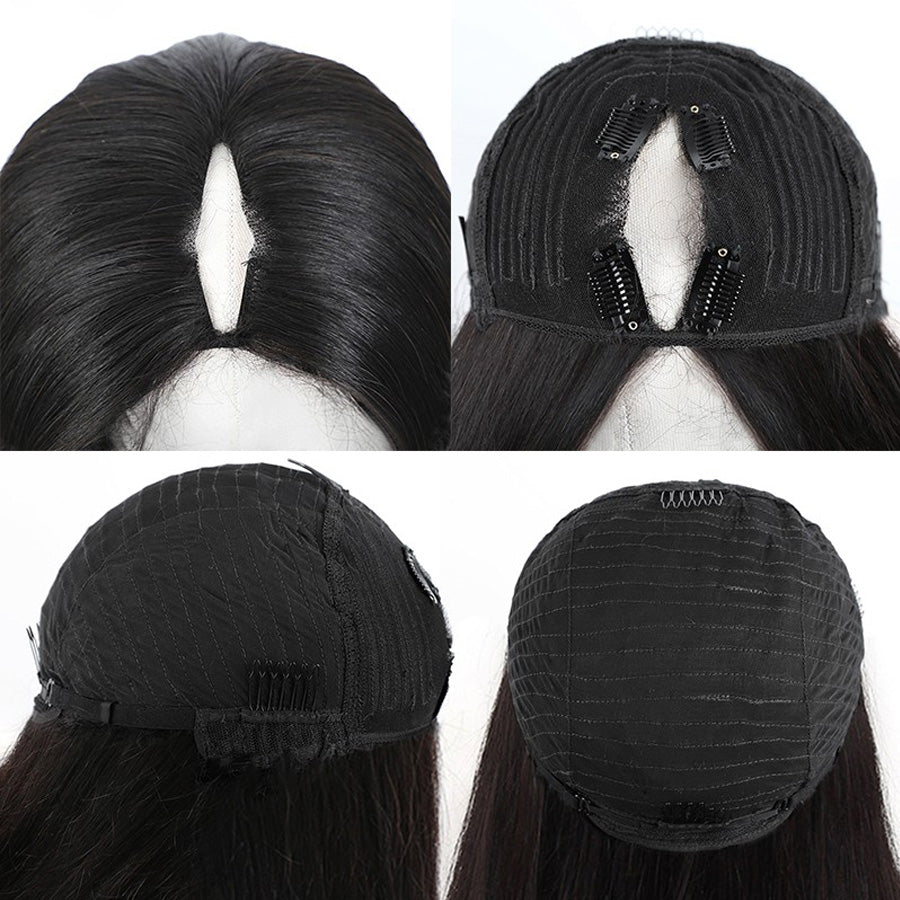 V Part Straight Wig Human Hair Glueless Wigs For Beginner- Amanda Hair