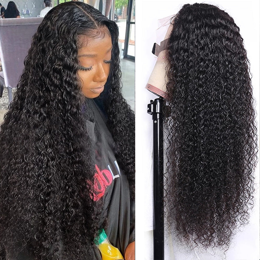 Human Hair Kinky Curly Wig 180%/150% Density 4*4 Lace Closure Wig Natural Black Color-Amanda Hair
