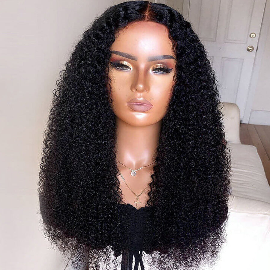 Human Hair Kinky Curly Wig 180%/150% Density 4*4 Lace Closure Wig Natural Black Color-Amanda Hair