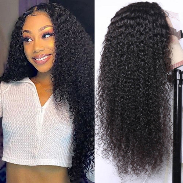 Glueless Long Kinky Curly Hair 13*4 HD Lace Front Human Virgin Hair Wig 150% /180%/250% Density-Amanda Hair