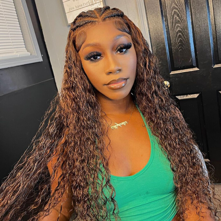 Chestnut Water Wave 13*6 HD Lace Wigs Deep Hairline 100% Human Hair Transparent Lace Front Wigs-Amanda Hair